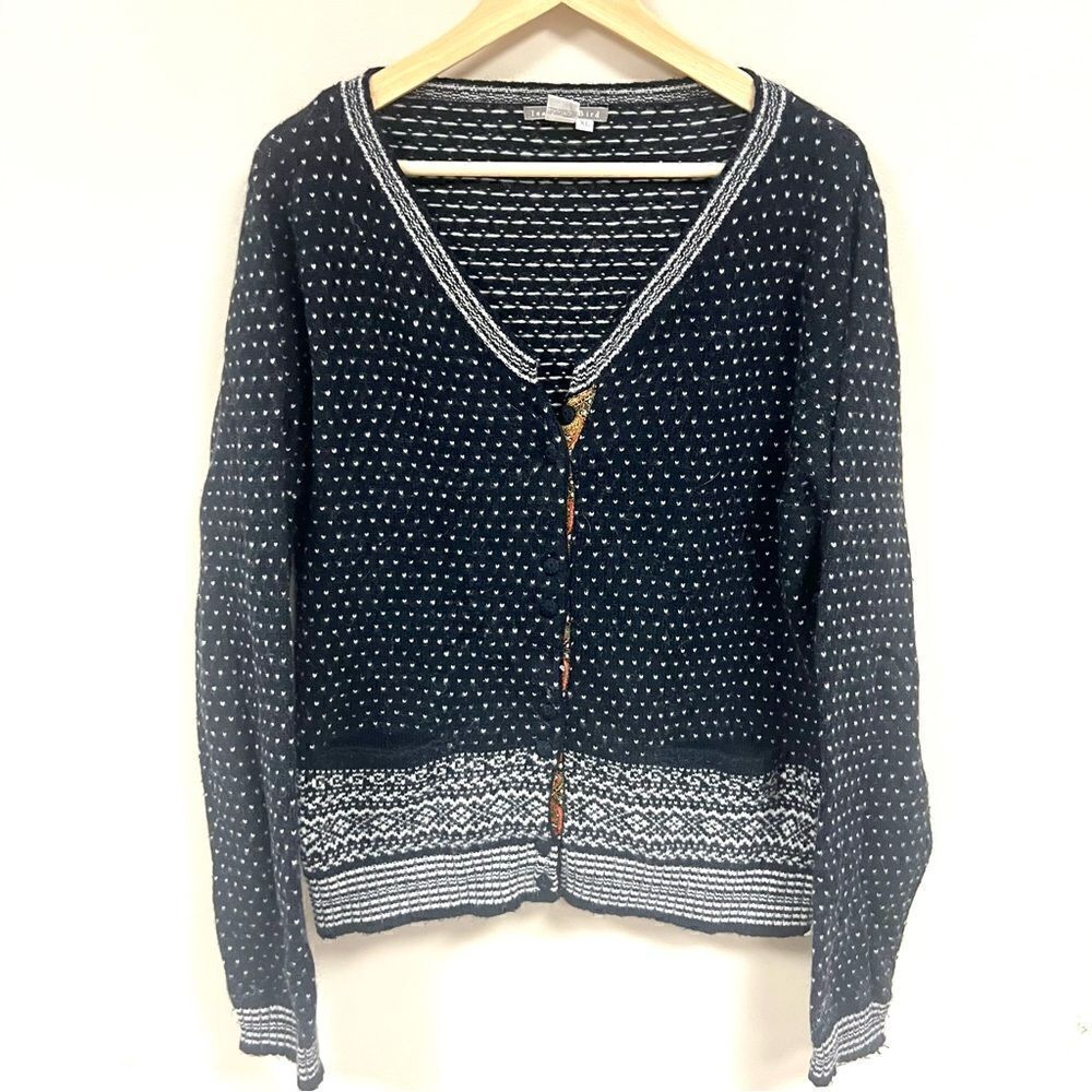 Isabella Bird cotton/wool blend fair isle cardigan Sz XL